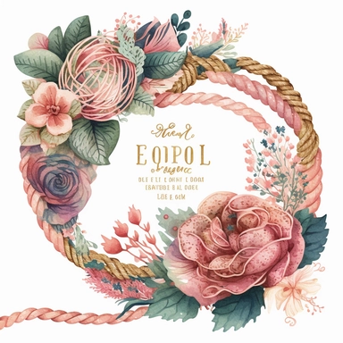 highly detailed and intricate watercolor boho coiled nautical rope clipart with beautiful flowers, pink soft hues, white background