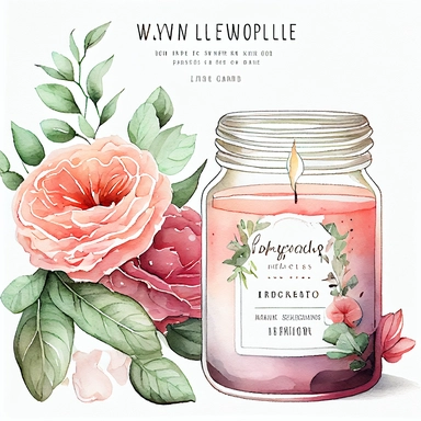 watercolor, hyper realistic, white background, white margins, 16k, ultra detailed clipart, cut out image, hand-drawn A vintage-style clipart featuring a scented candle jar, exuding a warm glow and emitting a fragrant aroma.Use soft and muted colors such as dusty rose, dark rose pink, and sage green for a vintage-inspired palette.
