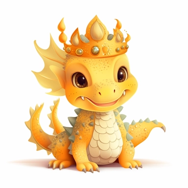 Cute dragon clipart, wearing a golden crown