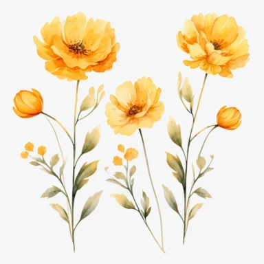 a flowers with long stem watercolor white background clipart
