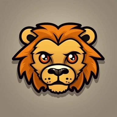 Cute lion face, cartoon, clipart, mascot, isolated on random background