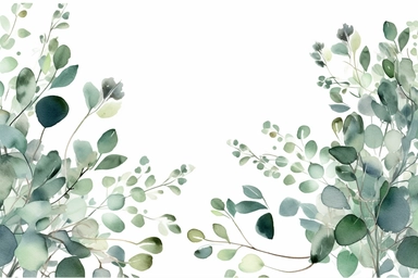 Eucalyptus leaves border. Watercolor illustration isolated on white. Greenery clipart for wedding invitation, greeting cards, save the date, stationery design. Hand drawn green herbs