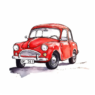 cute red car Illustration in the style of Quentin Blake children’s book illustration white background Clipart