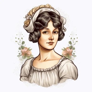 Jane Austen clipart, white background, isoliated, hd, high quality, vector, highly detailed, clipart style
