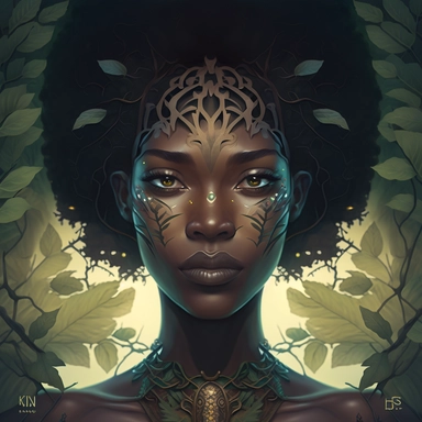 African American Woman symmetry portrait of moss king of ent of fangorn forest, glam, fae, fireflies, forest background, intricate, elegant, highly detailed, digital painting, artstation, concept art, smooth, sharp focus, illustration, art by artgerm and greg rutkowski and fra angelico and alphons mucha, no signature, no words, hd clipart