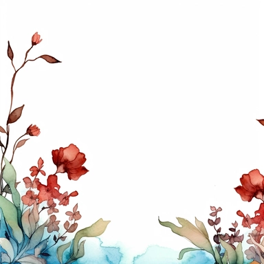 clip art of simple flowers as a page border, in the style of watercolour, hard pressed, dimensional multilayering, soft lines, soft color, joram roukes, detailed ink, crimson and azure, illustration, on a white background