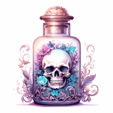 death vial, clipart, intense white and deep pastel colors, dnd, watercolor, no background, isolated on a white background, self contained, well defined edges, by amy sol and magali villeneuve and susan bourdet and ross tran, spaced out, glowy, intricate, 8k
