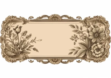 vintage inspired printable rectangle label with sepia colored border and hand drawn details. No text. Isolated clipart on solid white background