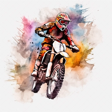 watercolor clipart of a dirt bike off road track, rainbow colors