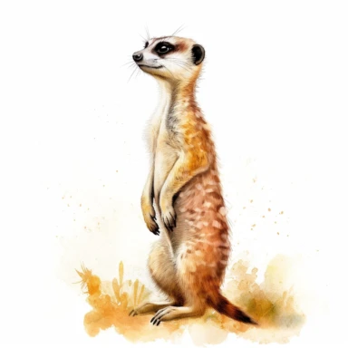 cute meerkat, standing tall and alert, keeping a vigilant watch over its surroundings, earthy watercolor, clipart, on a white background