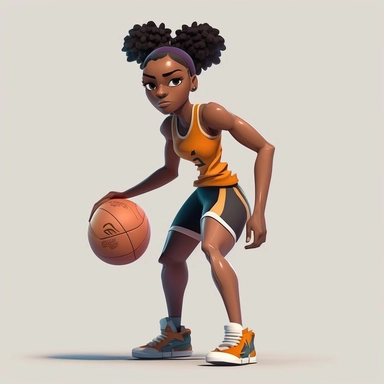 Basketball clipart. Sport graphics, Girl Basketball player characters, full body, 8k polished, clear background, 3d, rendered by pixar