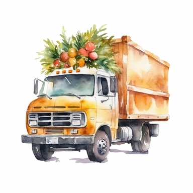 watercolor christmas truck clipart