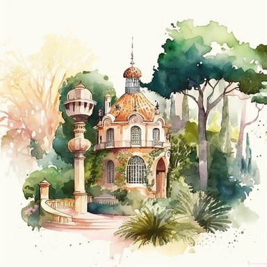watercolor clipart barcelona park guell