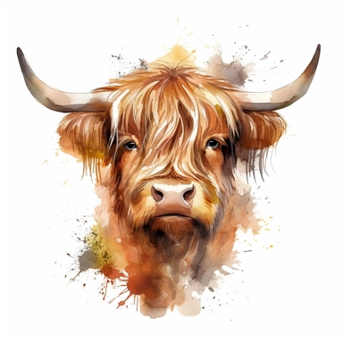 highland cattle oil painting watercolor clipart graffiti