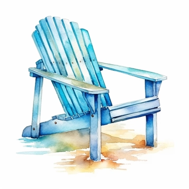 watercolor colorful clipart of a blue beach chair, hd, on white background