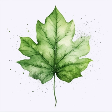 Single Watercolor hand shaped leave clipart green , white background, HD