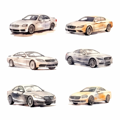 watercolor collection clipart audi bmw mercedes cars neutral colors on white background