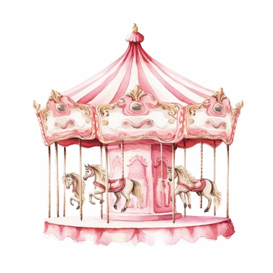 watercolour clipart pink and white Carousel Nursery Art, with white background