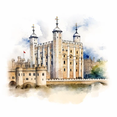tower of London UK, watercolour illustration clipart, extremely detailed, 4k, high quality, isolated on white background