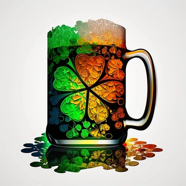 clipart, irish flag beer shamrocks, abstract design, vivid colors, celtic pattern