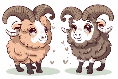 Cute Bighorn sheep in valentine Day clipart, cartoon, white background,