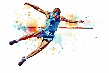 Watercolor, Create a picture of a high jumper clearing the bar with a graceful leap clipart, hd, on a white background, spaced out