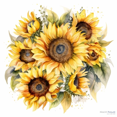 Watercolor Painting of beautiful multi - headed Sunflower Wreath FLOWERS on white background DETAILED ILUSTRATION, Flora Design Patterns, Flemish Baroque by Rachel Ruysch, Behance, Rococo, Intricate Detailed, Soft Light Effect, Oil Paint Strokes, Light Academia Aesthetic Flowers, Lighting cinematic, all shown shimmering stamens, tyndall light, texture, colorful, 8k, fantasy, ray tracing, vivid, spectacular lighting, octane rendering, highly detailed, ultra - realistic, white background, clipart