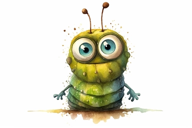 watercolor insect clipart, cute caterpillar big eyes, insanely detailed, very photorealistic, pixar style, isolated on white background