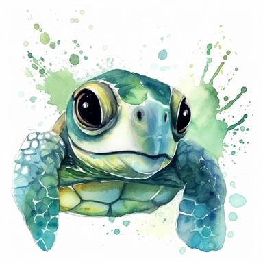 Watercolor Green White Cute Eyes Sea Retro Turtle Clipart
