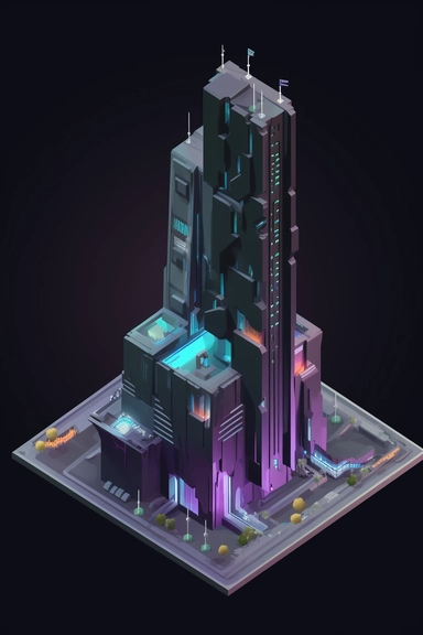 isometric perspective, game sprite, futuristic skyscraper concept, gaming asset, sci-fi, fun, creative, cartoon, clipart, hyper-detailed, black background,