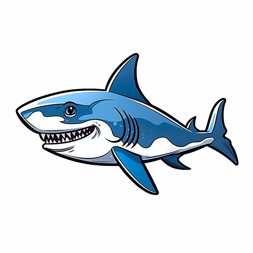 Realistic shark clipart, simple, blue, white, isolated on white ...