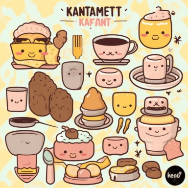 Kawaii Breakfast Clipart, a delightful collection of cute and cheerful breakfast-themed graphics. The bundle includes adorable illustrations of eggs, bacon, pancakes, coffee, and other breakfast items, all designed in a kawaii style. The scene is set in a cozy kitchen, with a breakfast table adorned with cute plates, cups, and utensils. The mood is warm and inviting, capturing the comfort and joy of a hearty breakfast. The atmosphere is playful and lighthearted, evoking a sense of happiness and 