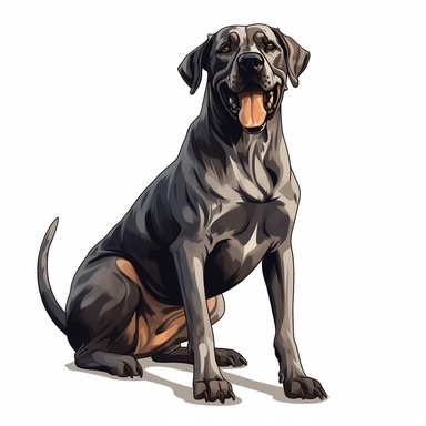 cute Great Dane, whole body, happy and smiling, bold line, clipart, sticker, white background, no shadow, 8k detail