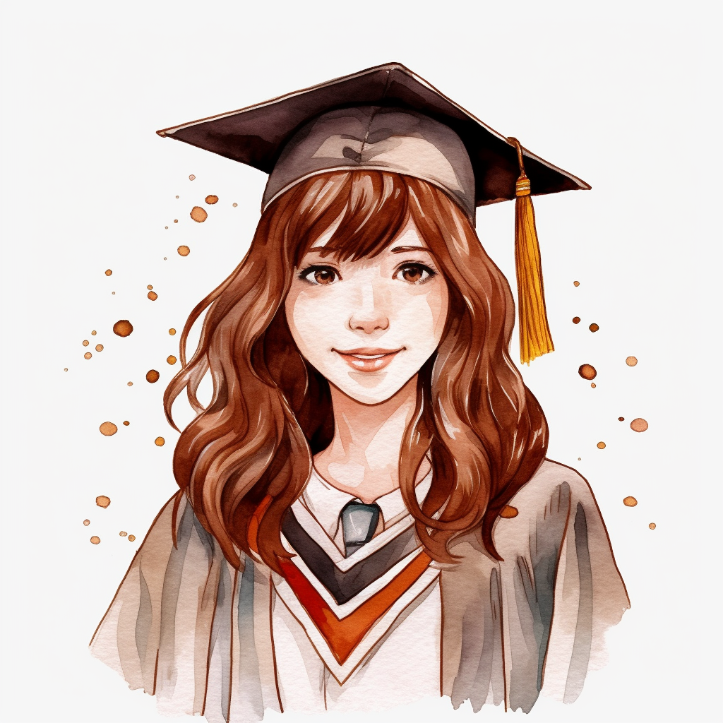 watercolor female student graduation brown hair clipart on a white ...