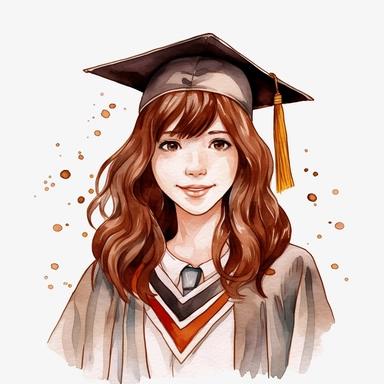 watercolor female student graduation brown hair clipart on a white background