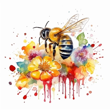 Watercolor Honeybee on a field full of flowers. Clipart Bundle.Everything is full of colourful flowers with green,red,yellow.Summer Clipart. Watercolor flower digital Graphics. Honey Bees, Honey Jar, Honey Drips.watercolor honey bee Clipart. Spring Garden honey dripping from honeycomb. Fantasy,white background. Black and white ink. solution HD : : ultrarealistic,Leica M6 camera with a Leica 50mm f/2 Summicron lens Fujifilm Pro 400H, set the ISO to 400, shutter speed to 1/125, and aperture to f/2