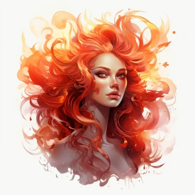 Ethereal fire witch, clipart sheet in the style of Anna Dittmann, vivid, separated with a margin, white background