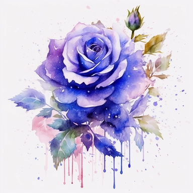 water color clipart blue and purple roses white background 8k