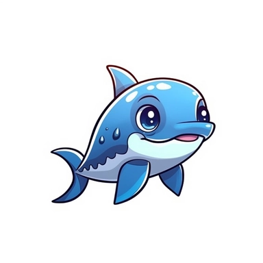 Realistic baby cute shark clipart, simple, blue, white, isolated on white background, 2D, cartoon style, joucy color, 4k