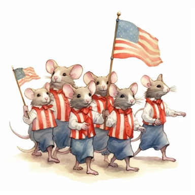 an illustration of a group of mouse joining parade 4th pf july, illustration, clipart, white background