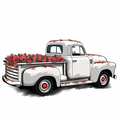 chevy pickup truck filled with roses in the back clipart,hd, white background