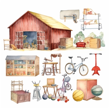 A school gym clipart in the style of watercolor illustrations, white background