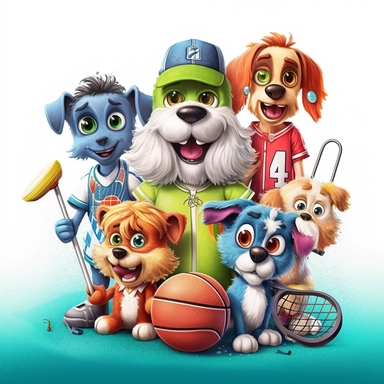 Dogs monsters with sports activities at the clip art
