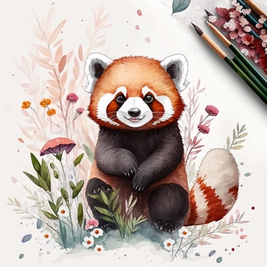 create Red Panda in Watercolor Flowers Clipart - Digital Download File for Wall Decor, Animal Lovers, Nature Lovers, create image like this