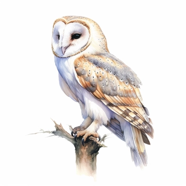 watercolor for a clipart with a white background of a barn owl, hyperrealism, painted by Norman Rockwell