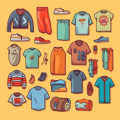 Home Clothes vector clipart vector Clothescute collection, in the style of# screenshotsaturday, flat areas of color, flat color blocks, 1970–present, rough - edged 2d animation, lightbox, colorful animation stills