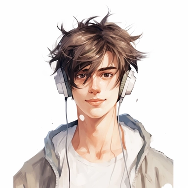 beautiful stunning handsome cute anime gamer young man, paint art style, clipart, white background, superrealistic, one of a kind