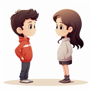 boy explains emotionally, girl thinks, Vector graphics on white background clipart simplified style vector graphics, vector images, Simplified style images