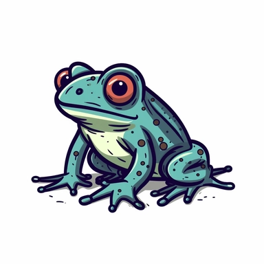 A minimal illustration of a whimsical frog, flat colors, on a white background, clipart, thick lines.