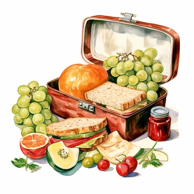 Clipart of a lunchbox with sandwiches and fruit, Hand Drawn Back To School Clip Art, white background